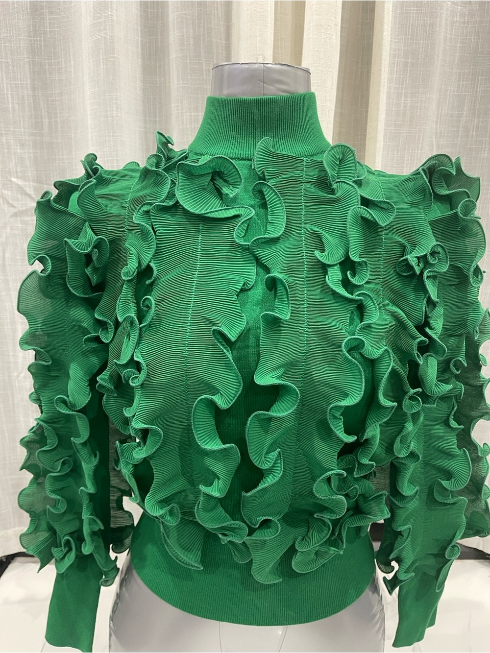 Anne fountain Green Ruffle Mock Neck Long-Sleeve Top